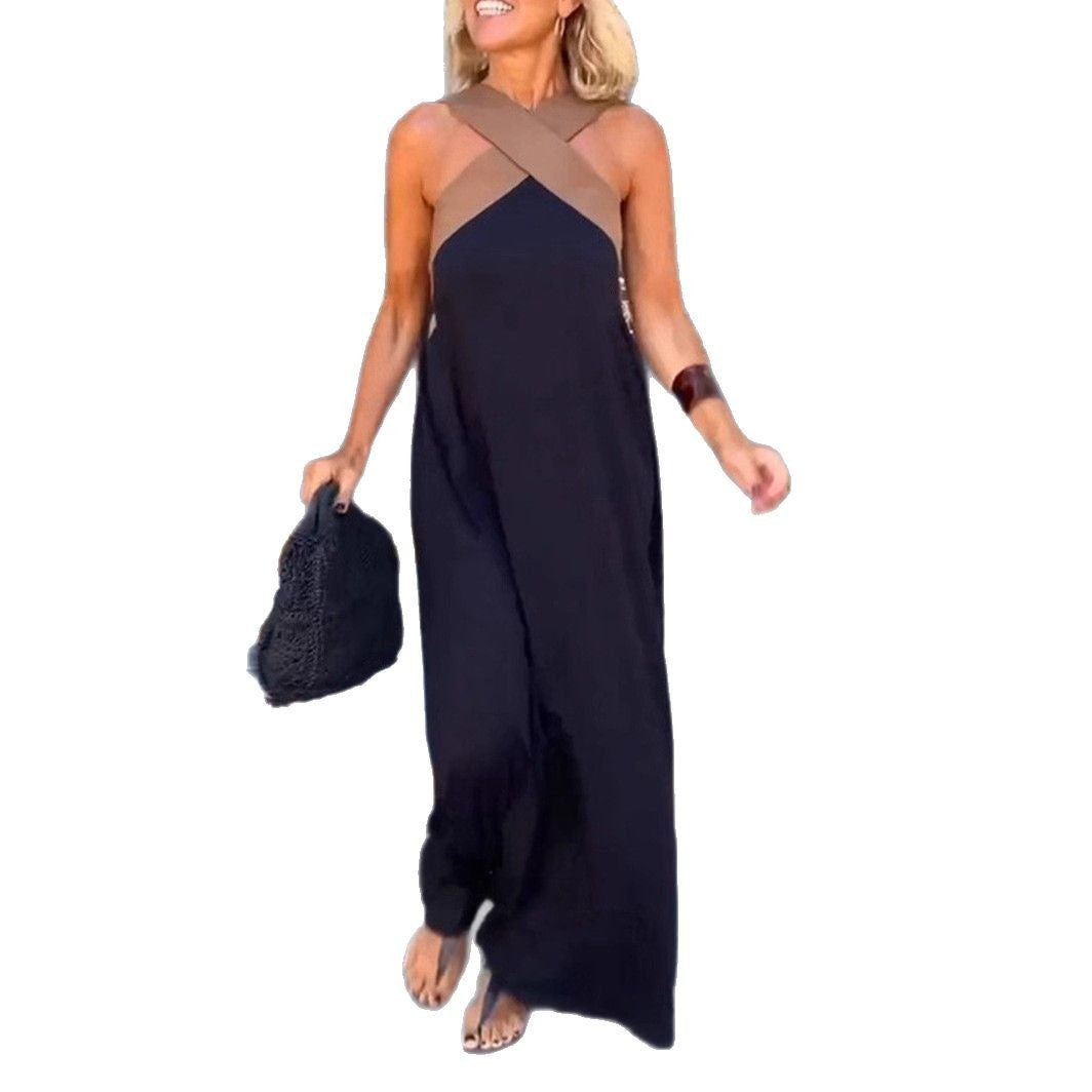 Women’s airy kaftan dress with crossed strap detail, breast yoke and wide fall Mune Fashion