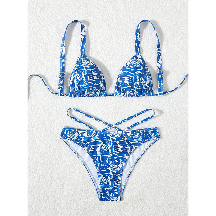 Women's triangle bikini with creative floral print and adjustable lace-up details Mune Fashion