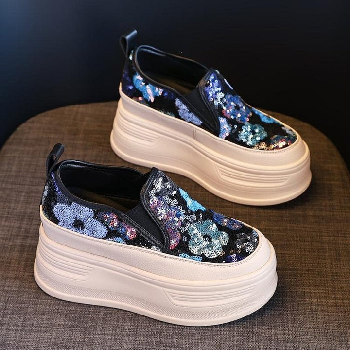Women's Platform Sneakers with Sparkling Sequins and Elastic Slip-On Mune Fashion