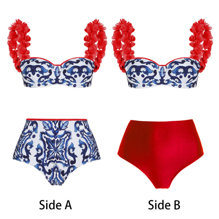 Women's bikini set with floral pattern and elegant ruffle details Mune Fashion