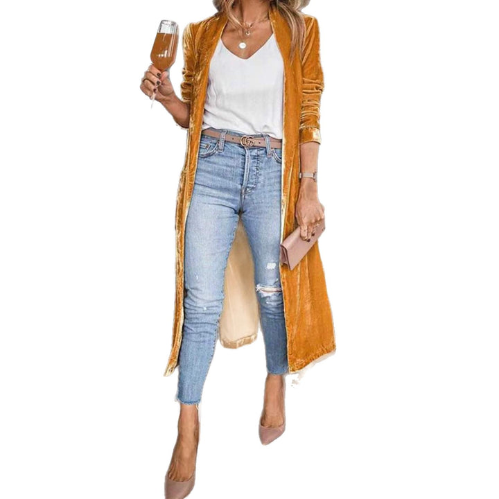 Women Elegant Velour Jacket with High Collar Mune Fashion