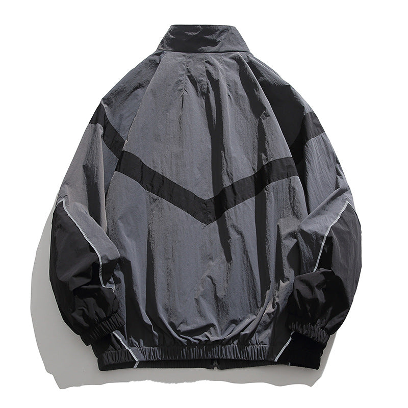 [Unisex] Oversize technical wind and rain jacket with stand-up collar, reflective piping, and elastic hem Mune Fashion