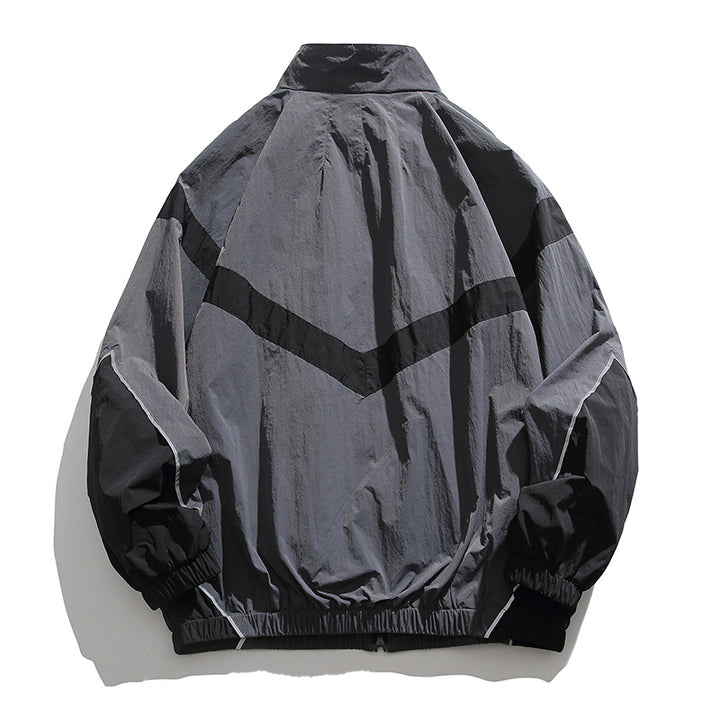 [Unisex] Oversize technical wind and rain jacket with stand-up collar, reflective piping, and elastic hem Mune Fashion