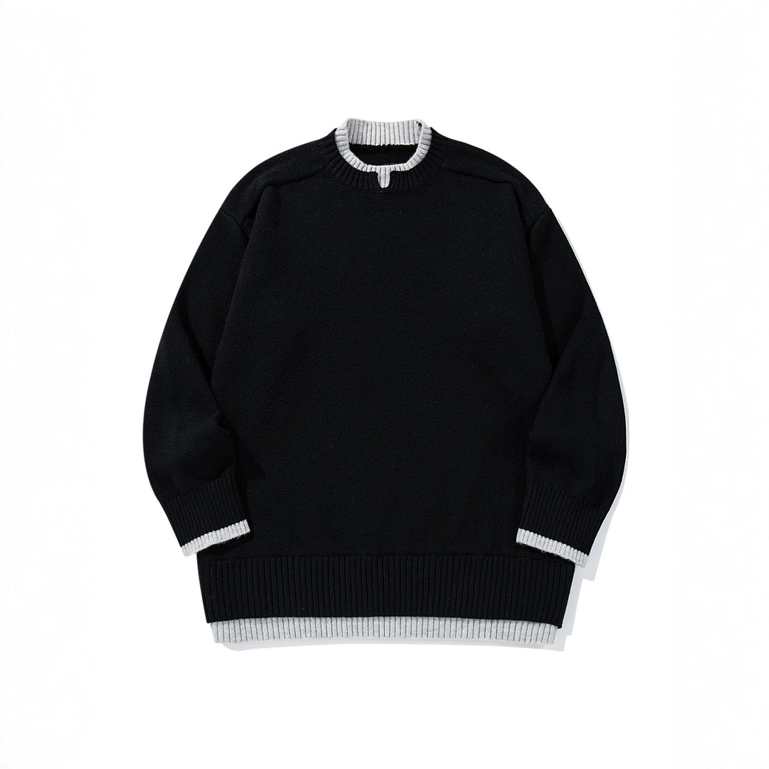 Ladies Oversize Knit Sweater with Contrasting Ribbed Collar and Extended Hem Mune Fashion