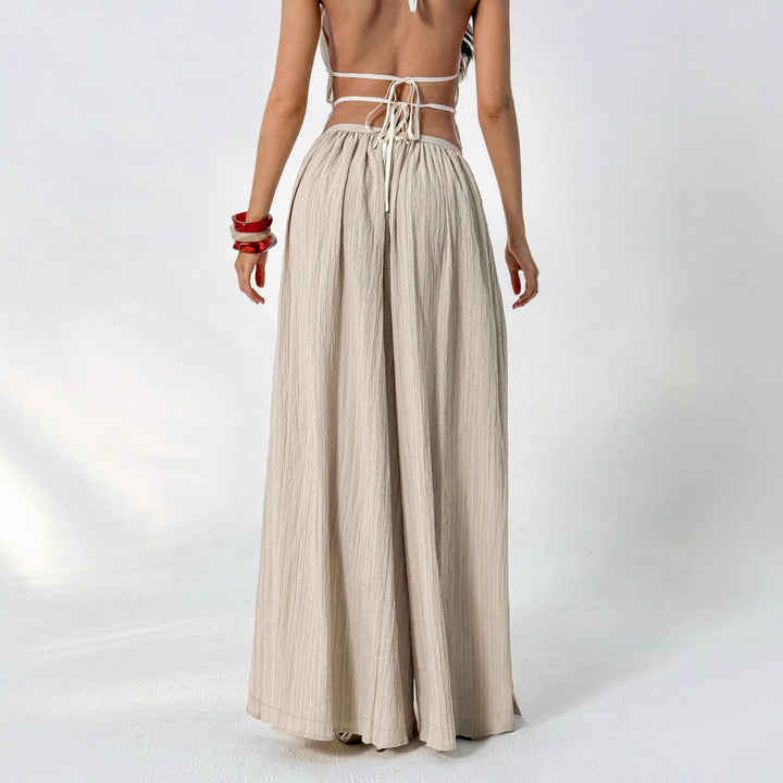 Women's Lightweight Linen Palazzo-Style Pants with Wide Leg and Elastic Waistband Mune Fashion