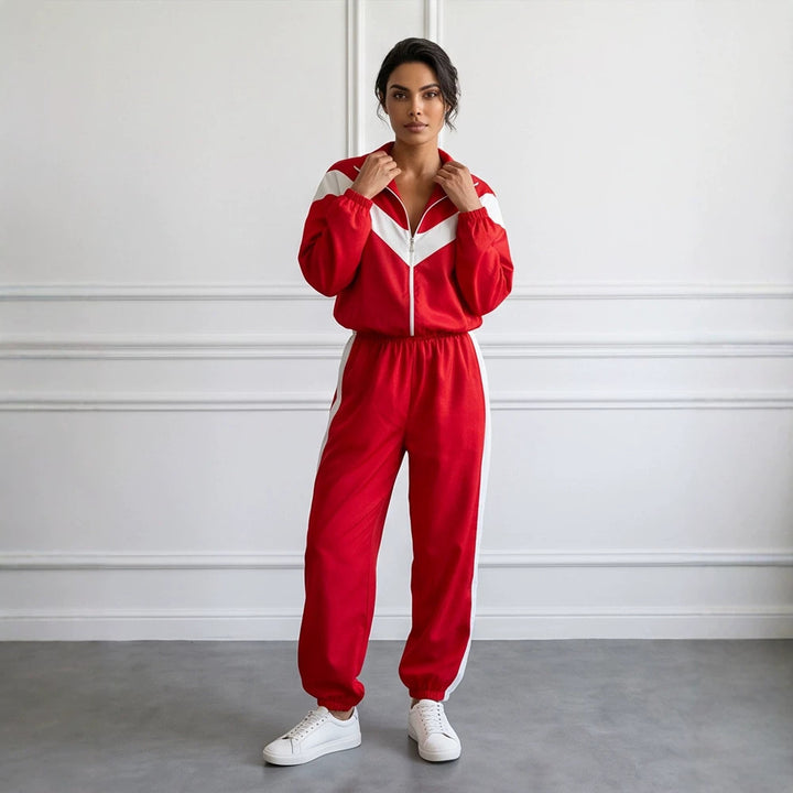 Women's Retro Tracksuit with Zip Jacket and Elastic Waist Pants Mune Fashion