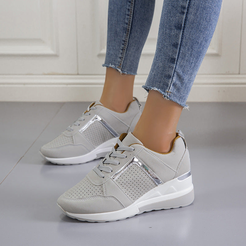 Ladies  wedge sneakers with perforated microfiber upper, padded heel cap and slip-resistant patterned sole Mune Fashion