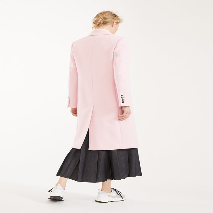Women's Double-Breasted Midi-Length Wool Blend Coat with Emphasized Shoulder and Contrast Buttons Mune Fashion