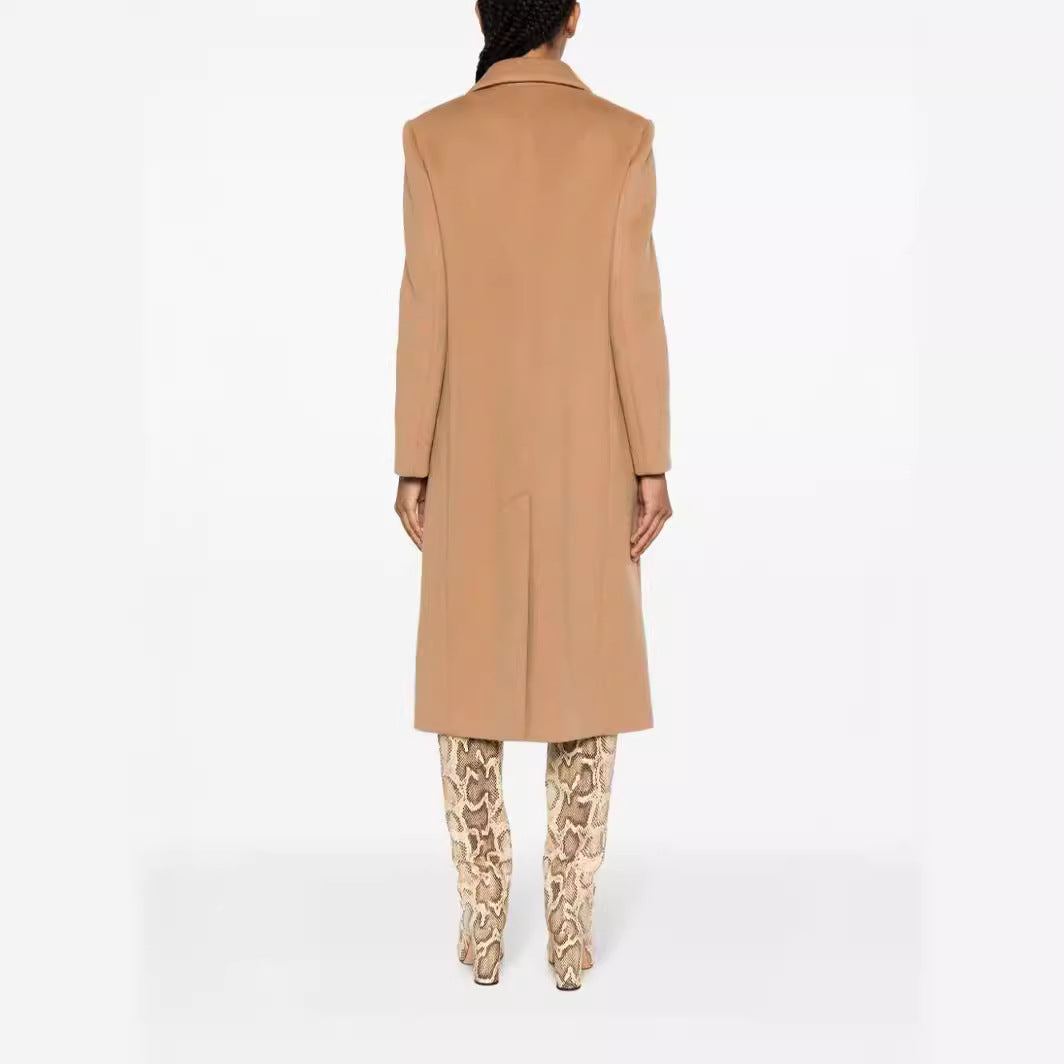 Women's Single-Breasted Wool Blend Long Coat with One-Button Closure and Flap Pockets Mune Fashion