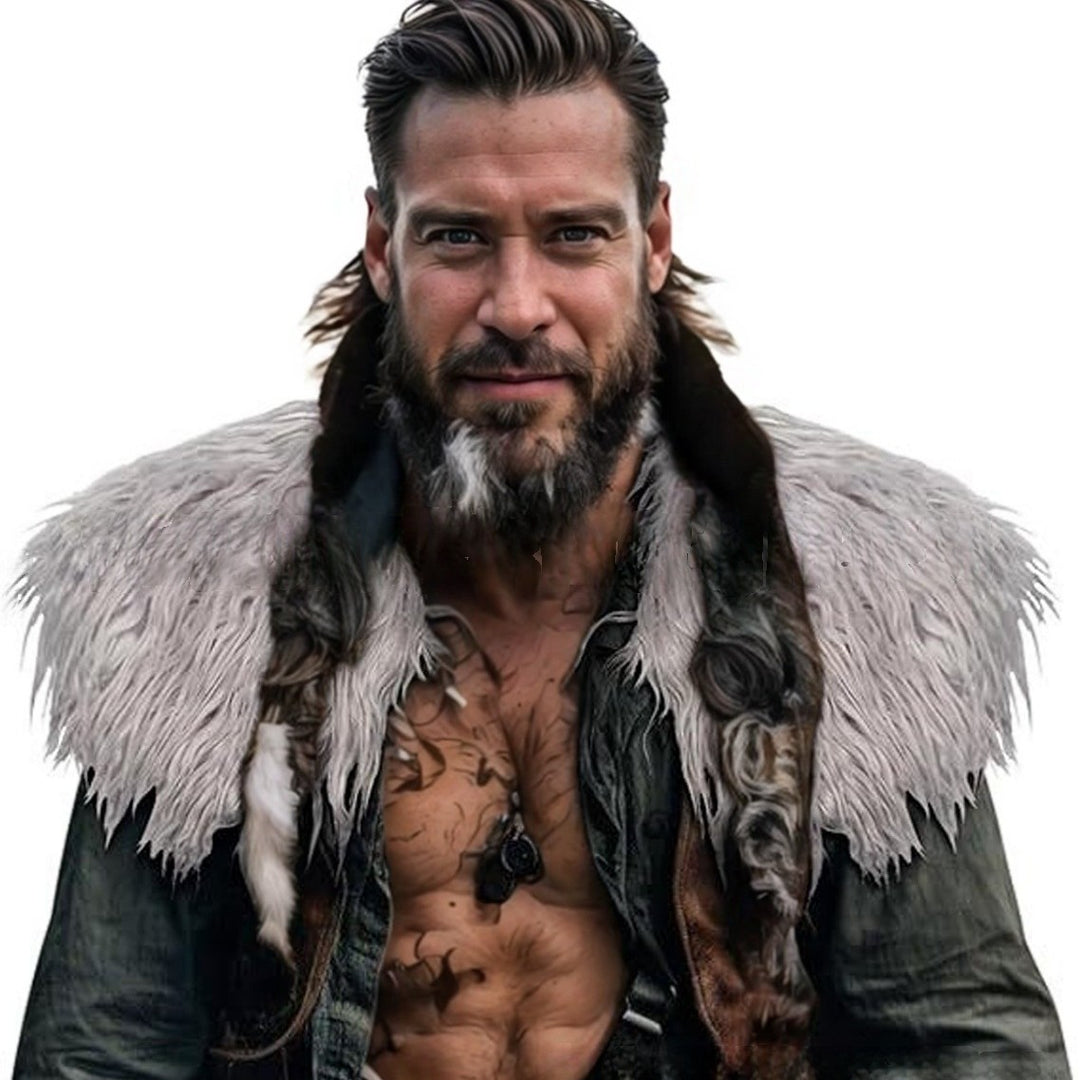 Men's faux fur shoulder cape in Nordic style with voluminous long pile Mune Fashion