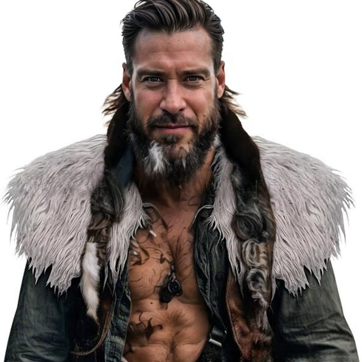 Men's faux fur shoulder cape in Nordic style with voluminous long pile Mune Fashion