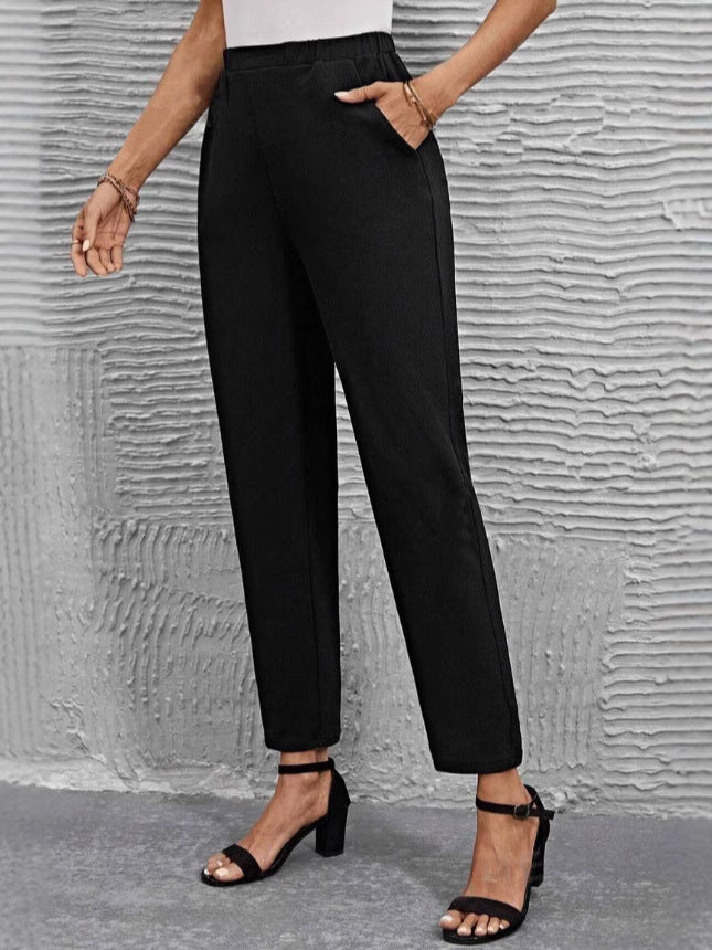 Women's high-waisted tapered business pants with elastic waistband and side pockets Mune Fashion