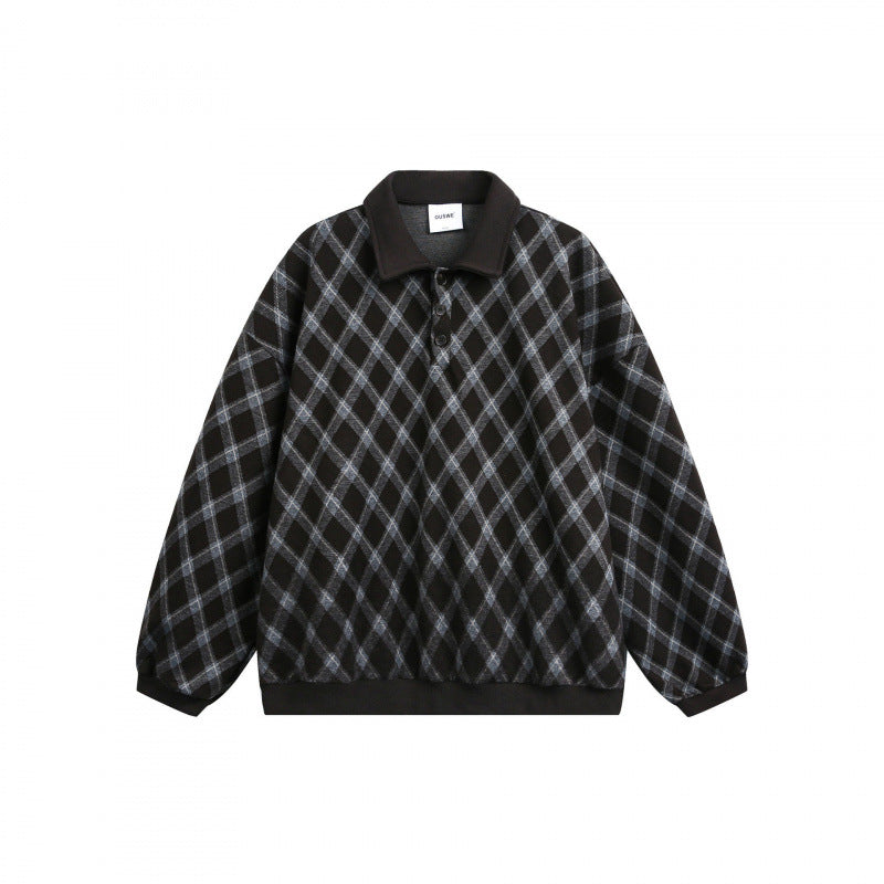 Unisex Oversize Polo-Halfzip-Pullover with Argyle Structure Mune Fashion
