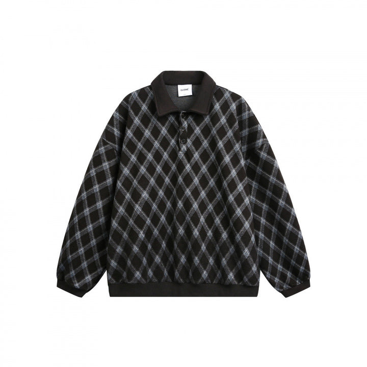 Unisex Oversize Polo-Halfzip-Pullover with Argyle Structure Mune Fashion