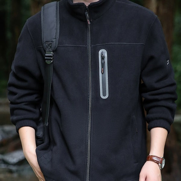 Men's Breathable Microfleece Jacket with Water-Repellent Chest Zip Placket and Stand-Up Collar Mune Fashion