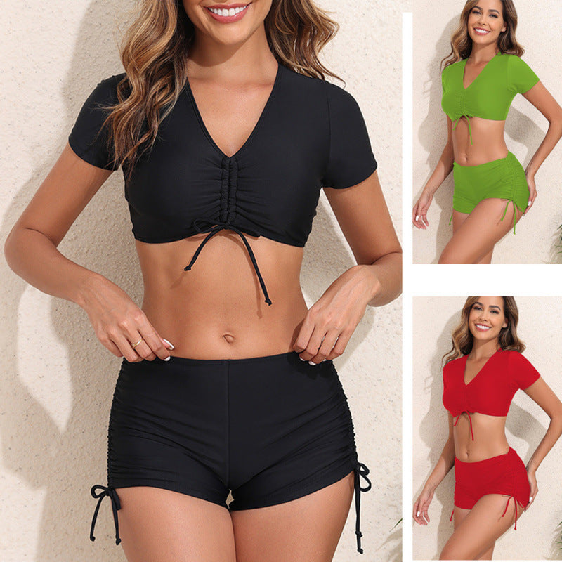 Women's Sporty Bikini Set with Short Top and Tieable Briefs Mune Fashion