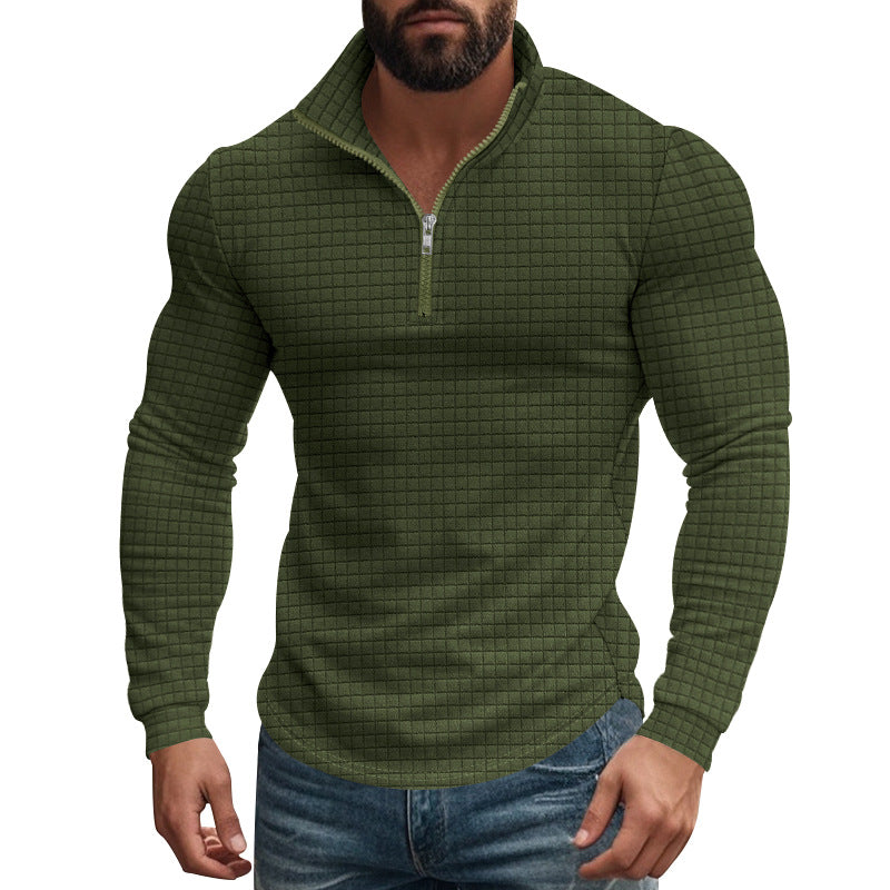Men's structured grid half-zip pullover with high collar and elastic comfort hem Mune Fashion