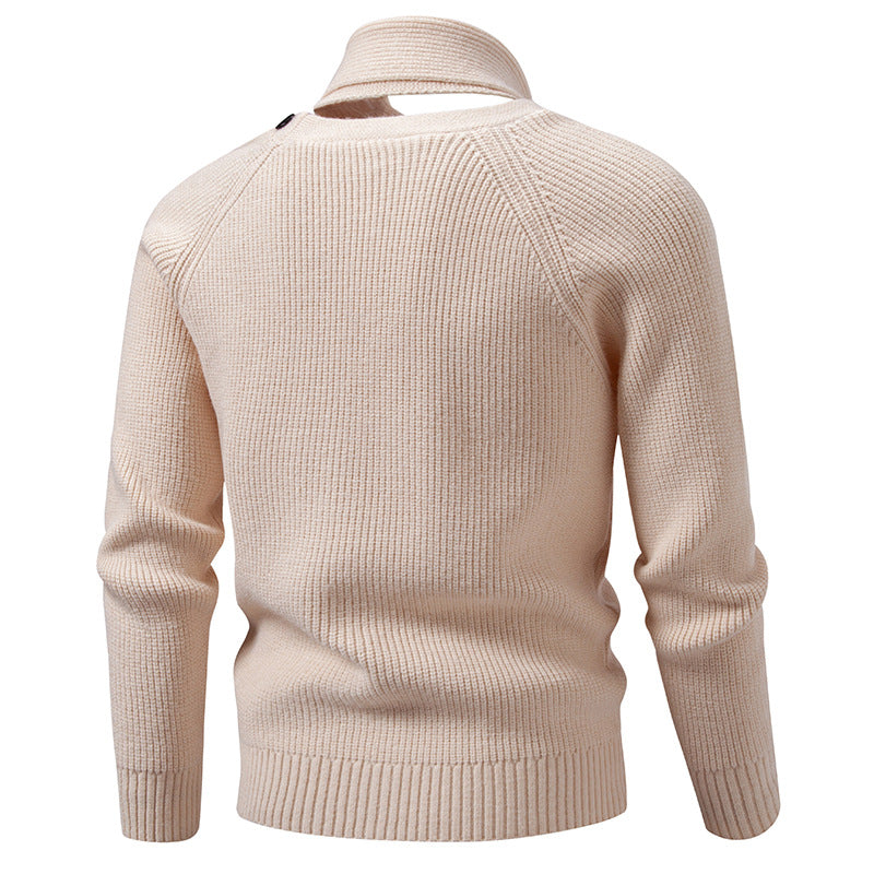 Men's knitted sweater with integrated funnel collar scarf and button detail Mune Fashion