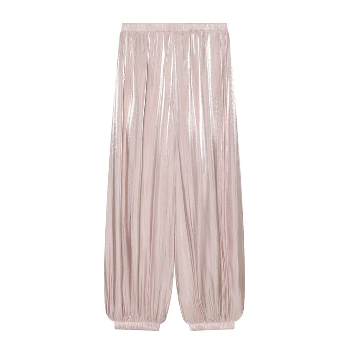 Women's Pleated Shiny High-Waist Palazzo Jogger Mune Fashion