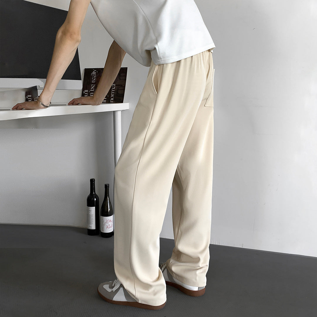 Men's Wide Relaxed-Fit Lounge Pants with Elastic Waistband and Drawstring Mune Fashion