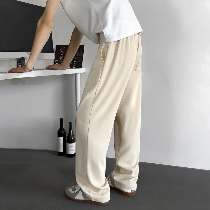 Men's Wide Relaxed-Fit Lounge Pants with Elastic Waistband and Drawstring Mune Fashion