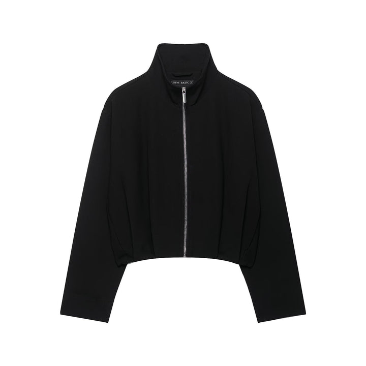 Women's Short Stand Collar Bomber Jacket with Zipper and Fitted Cuffs Mune Fashion