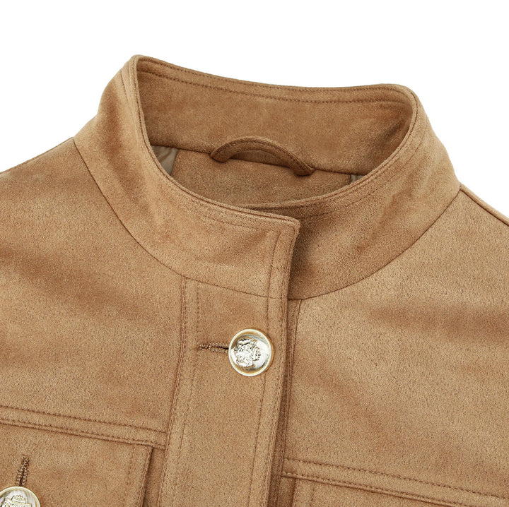 Women’s short jacket made of suede look with stand-up collar and patch pockets Mune Fashion
