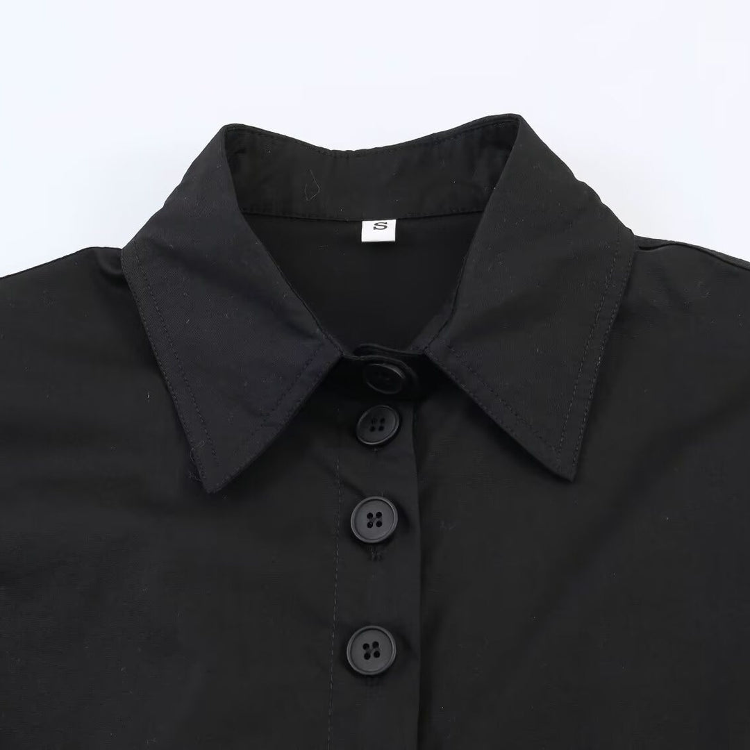 Women cropped blouse jacket with continuous button placket and shirt collar Mune Fashion