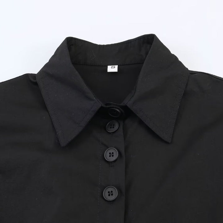 Women cropped blouse jacket with continuous button placket and shirt collar Mune Fashion
