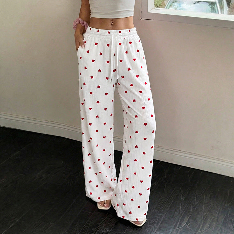 Women Casual Wide Pants with Heart Pattern Mune Fashion