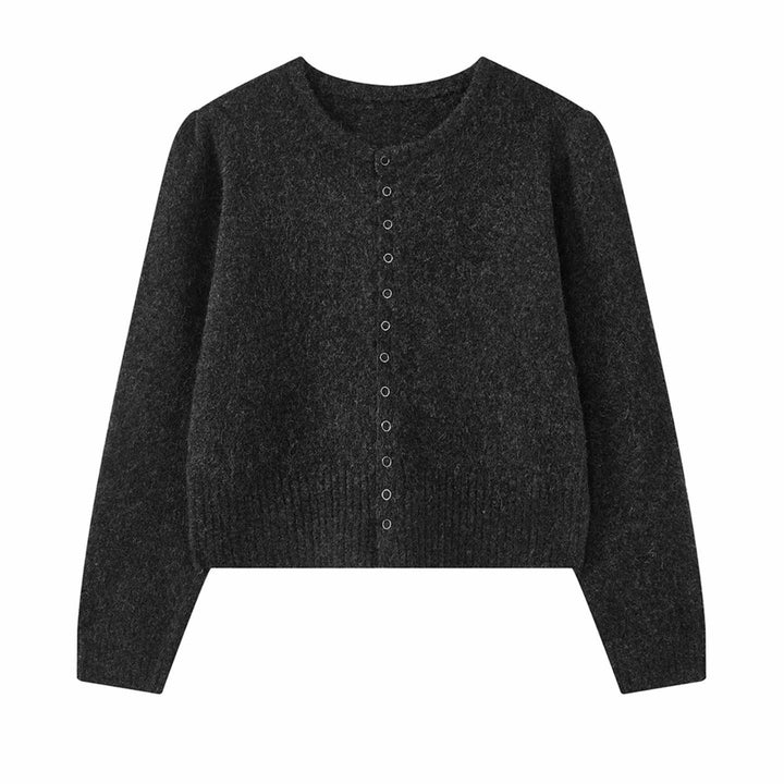 Women Button-Front Short Knit Jacket with Fluffy Texture and Narrow Hem Mune Fashion