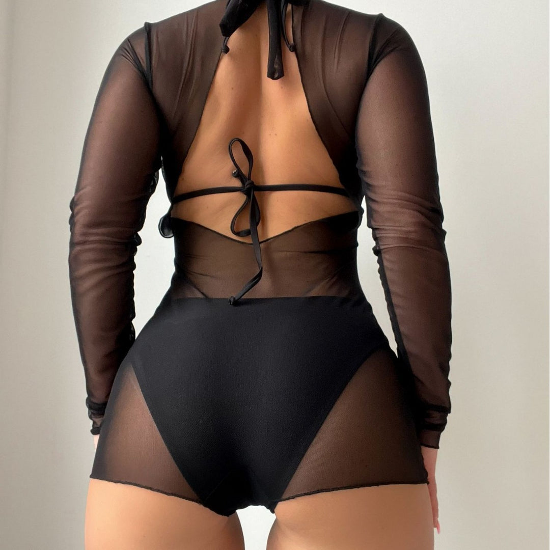 Women's High-Cut Swimsuit with Transparent Sleeves Mune Fashion