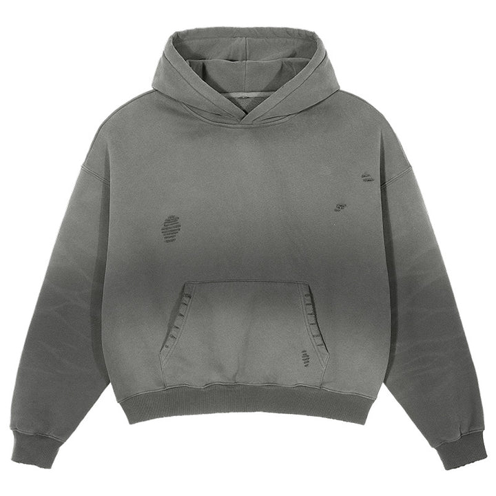 Men's Oversize Hooded Sweatshirt with Washed-Out Vintage Effect and Destroyed Details Mune Fashion