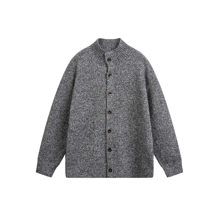 Women's Oversized Cardigan with Raised Ribbed Collar and Wooden Button Closure Mune Fashion