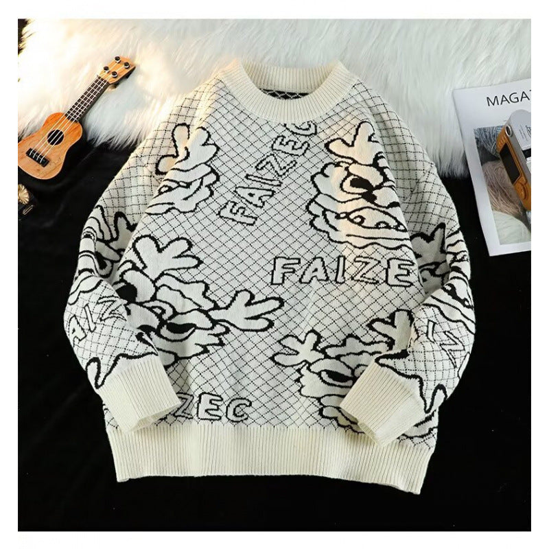 Unisex Oversized Jacquard Knit Sweater with all-over motif and ribbed cuffs Mune Fashion