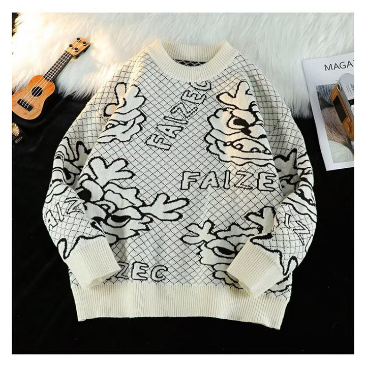Unisex Oversized Jacquard Knit Sweater with all-over motif and ribbed cuffs Mune Fashion