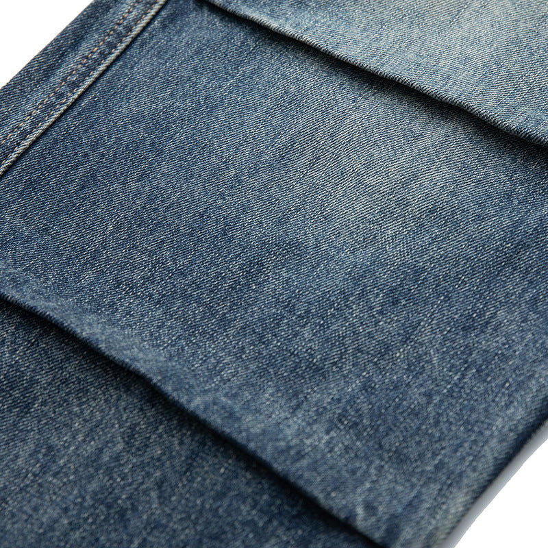 Women Wide Cropped Jeans with High Waist, Quilted Knee Panels and Drawstring Waist Mune Fashion