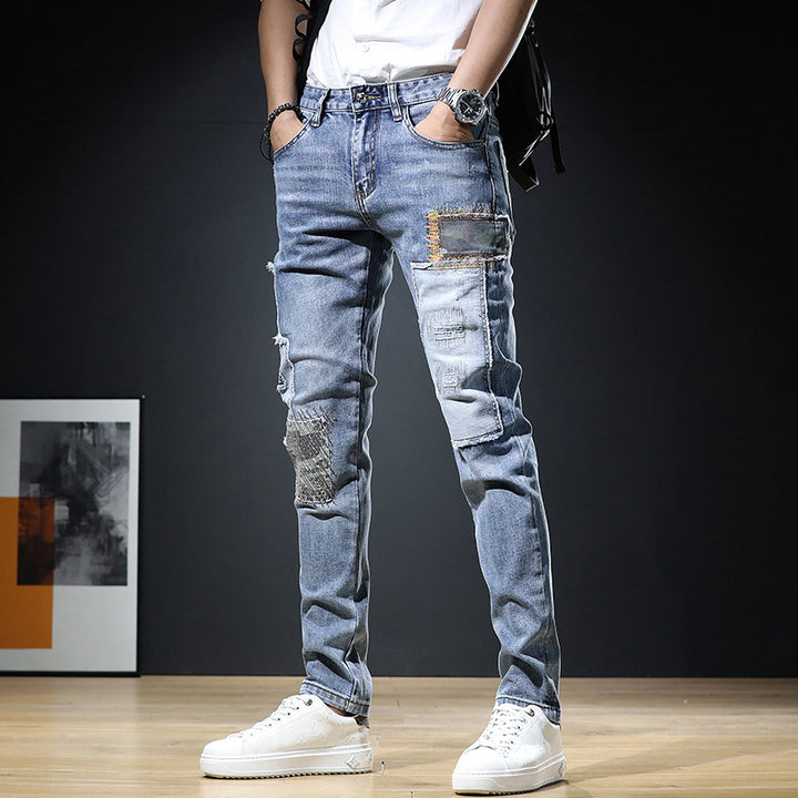 Men's Stylish Ripped Jeans with Creative Patches Mune Fashion 1788342369