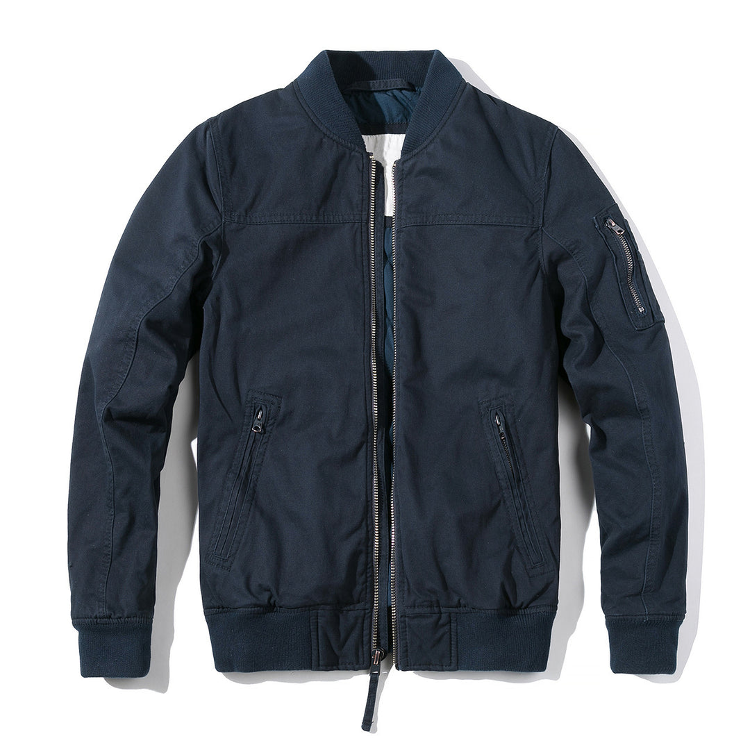 Men's Lightweight Bomber Jacket made of Cotton Blend with Ribbed Collar and Arm Pocket Mune Fashion