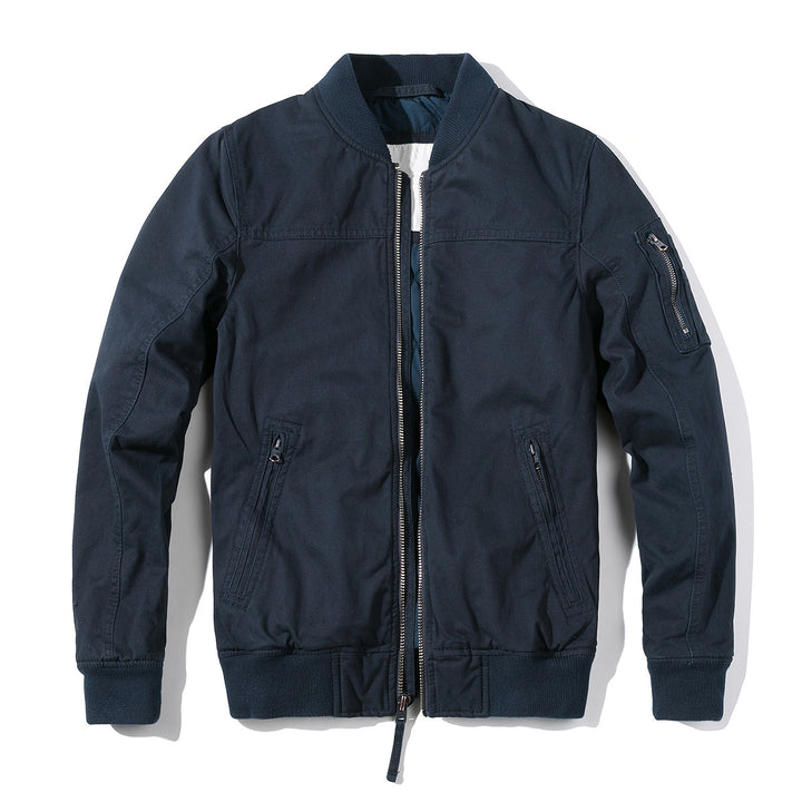 Men's Lightweight Bomber Jacket made of Cotton Blend with Ribbed Collar and Arm Pocket Mune Fashion