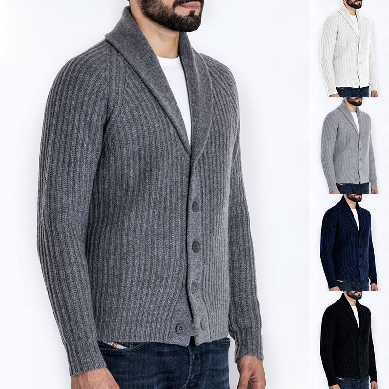 Men's ribbed cardigan with shawl collar and continuous button placket Mune Fashion