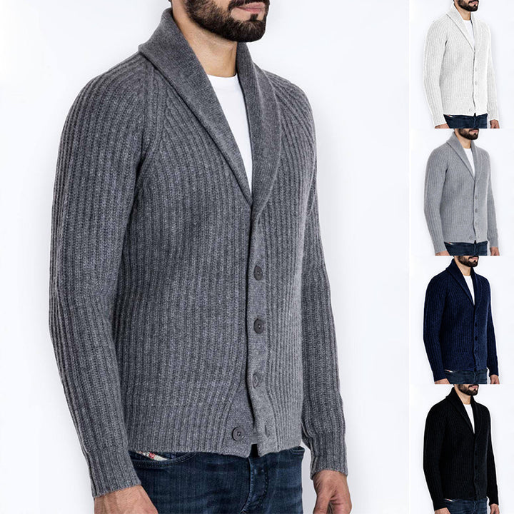 Men's ribbed cardigan with shawl collar and continuous button placket Mune Fashion