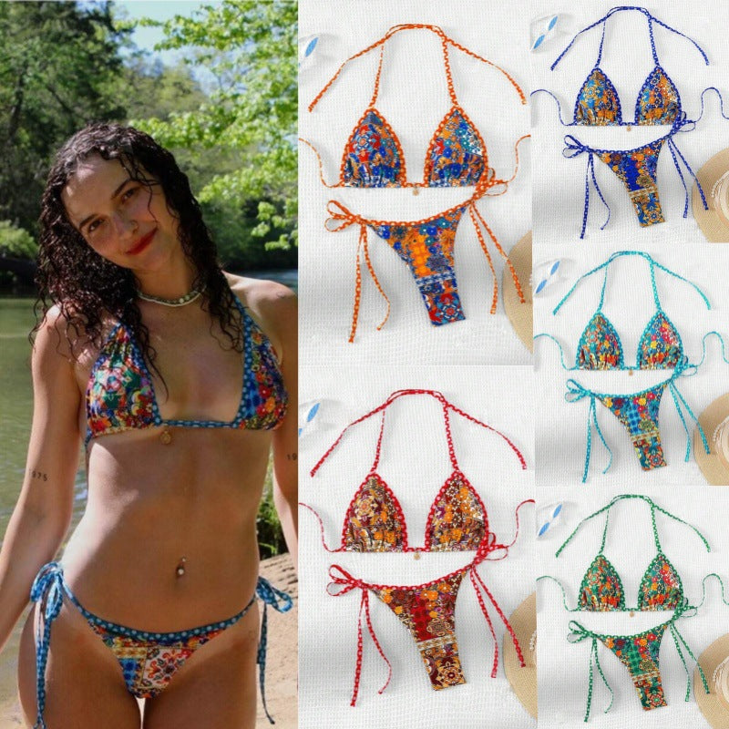 Women's triangle bikini with floral design and adjustable straps Mune Fashion