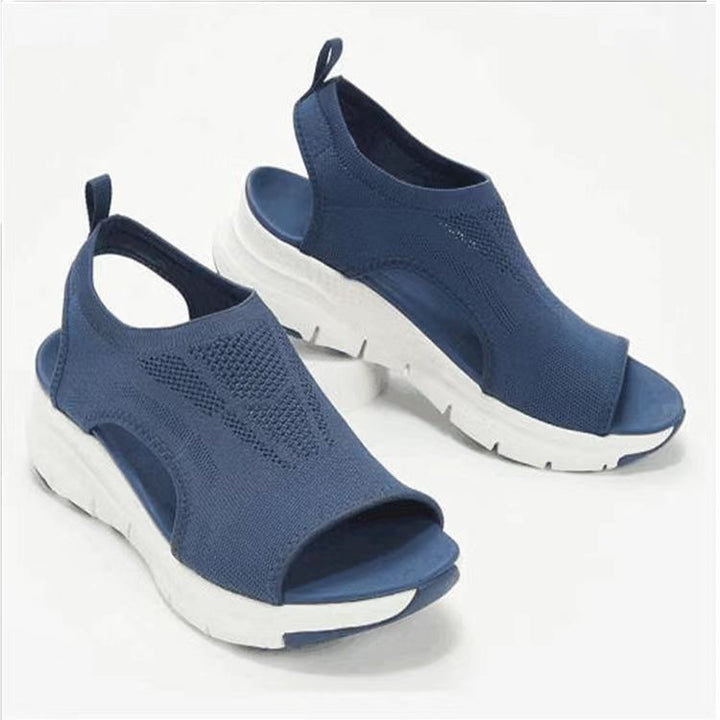 Ladies' knit sandals with platform, elastic shaft, and heel strap Mune Fashion