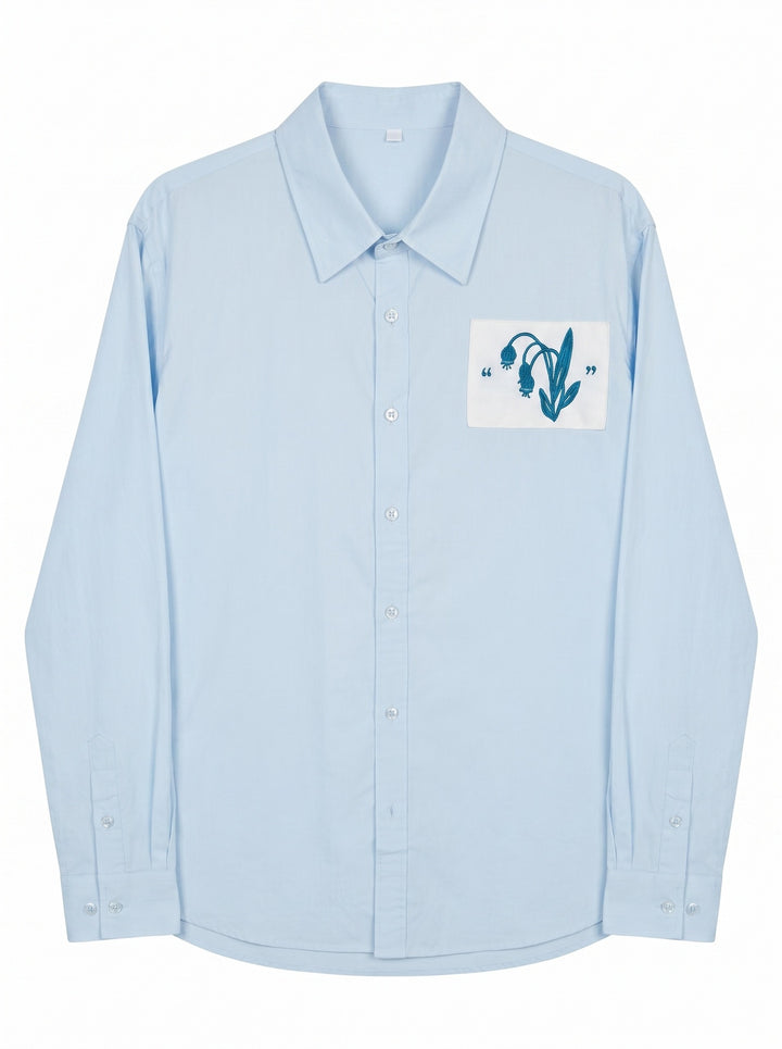 Men's Oversized Shirt with Embroidered Chest Patch and Kent Collar Mune Fashion