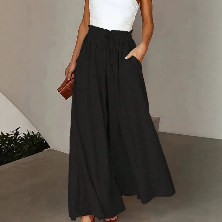 Women's flowing Palazzo pants with paperbag waist and deep side pockets Mune Fashion