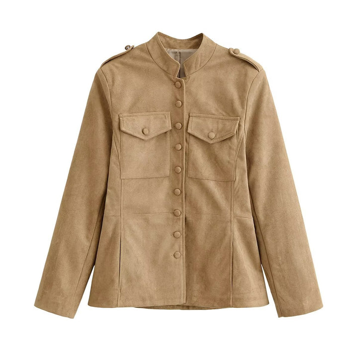 Women's tailored safari jacket in faux suede with flap pockets Mune Fashion