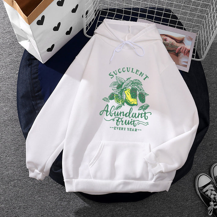 Women's relaxed-fit hooded sweatshirt with botanical fruit illustration and kangaroo pocket Mune Fashion