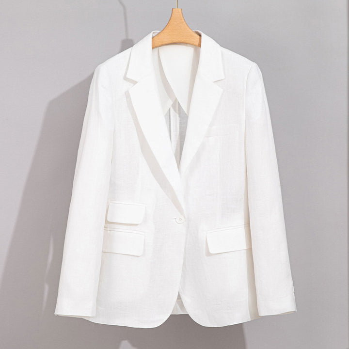 Women's Summer Linen-Mix Blazer with Fitted Silhouette and Flap Pockets Mune Fashion