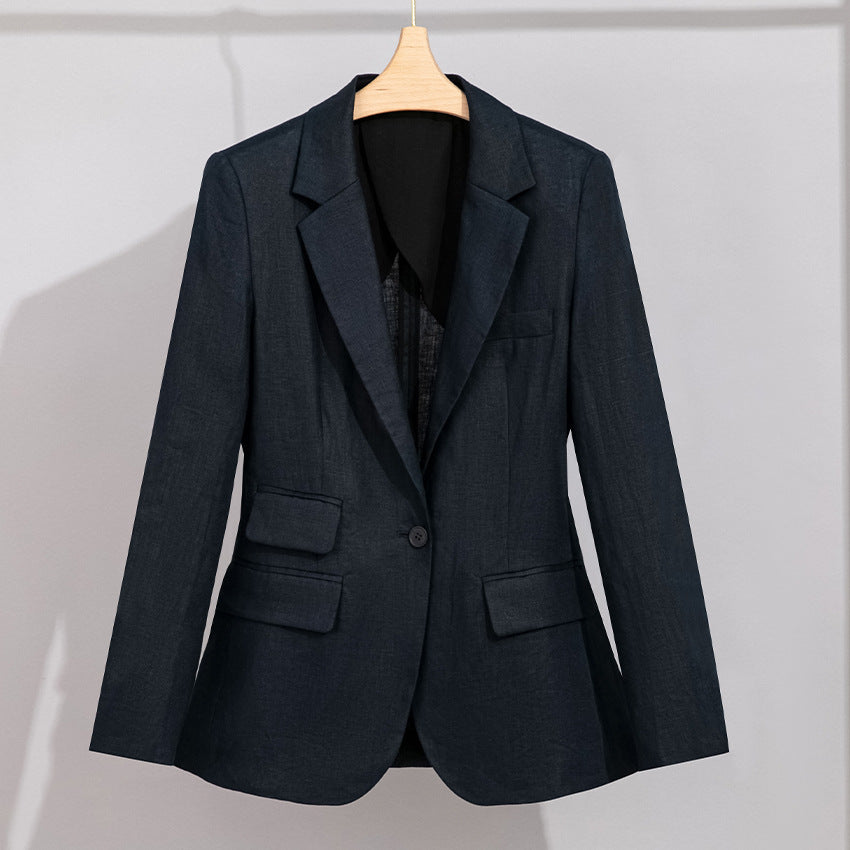 Women's Summer Linen-Mix Blazer with Fitted Silhouette and Flap Pockets Mune Fashion